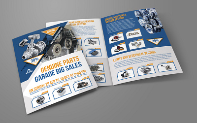 Auto Parts Catalog Bi-Fold Brochure Template Vol.4 auto parts business car repair car services car wash catalog catalogue corporate design flyer food garage illustration leaflet logo poster repair ui