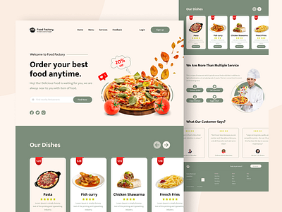 Food Factory Online Food Ordering Web UI Concept branding clean ui food delivery landing page food menu hero landing page design minimal on demand solution online ordering popular shot productdesign testimonial trendy ui