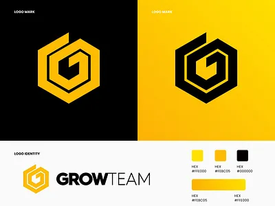 Grow Team - Brand Identity black brand identity design g logo grow illustration letter g logo modern design yellow