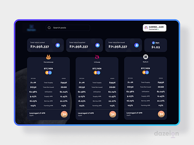 Yield Farming DeFi Dashboard 3d branding decentralised defi lending logo protocol ui web design website xenon yield farming