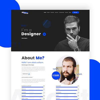 MyPro Portfolio PSD Template for Themeforest agency cv design landing page minimal personal landing personal template personal website portfolio portfolio design portfolio landing portfolio template portfolio website resume template themeforest ui uidesign