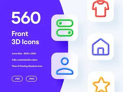 560 Front 3D Icons - PSD & PNG 3d 3d icon 3d icon pack 3d icons bundle bundle icons colourful customizable elegant icon icon 3d icon pack icons modern pack psd set ui uiux user interface
