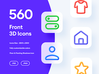 560 Front 3D Icons - PSD & PNG 3d 3d icon 3d icon pack 3d icons bundle bundle icons colourful customizable elegant icon icon 3d icon pack icons modern pack psd set ui uiux user interface