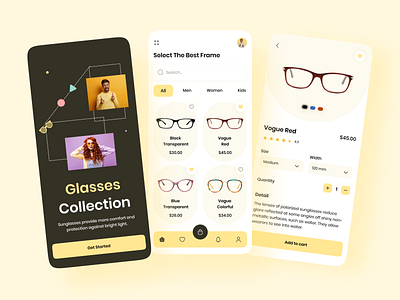 👓 Eyeglasses Mobile App clean creative ecommerce app eyewear fashion frames glasses store minimalist mobile app design research shopping sunglasses ui ux