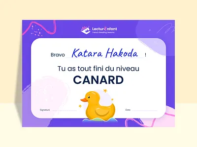 Certificate | Lecture Enfant — learning platform for kids animal certificate creative design education elearning illustration kids learning lms responsive school student teacher ui uiux ux web webdesign website
