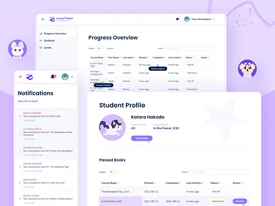 Lecture Enfant — learning platform for kids animal children dashboard design education elearning illustration kids lms profile school student teacher ui uiux ux web webdesign website