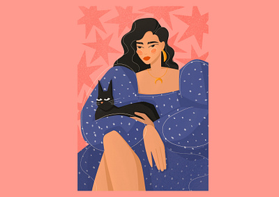 girl with a cat cat color illustration free drawing girl girl and cat illustration illustration for the article magic girl visual art