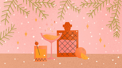 celebration wallpaper: cocktails art christmas christmas tree color illustration free drawing holiday illustration illustration for the article new year snow visual art