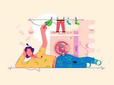 Washing machine background branding business cartoon design flat hand icon illustration internet logo man person technology ui vector woman