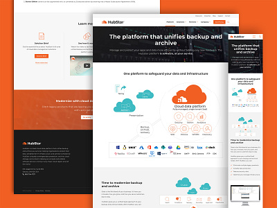 Hubstor Platform landing page cloud data desktop mobile orange responsive servers technology web design