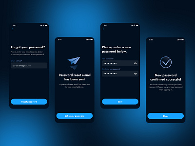 Password Reset Flow android app create account dark design forgot password graphic design illustration ios login material design mobile app password registration reset reset password setup profile text field ui ux