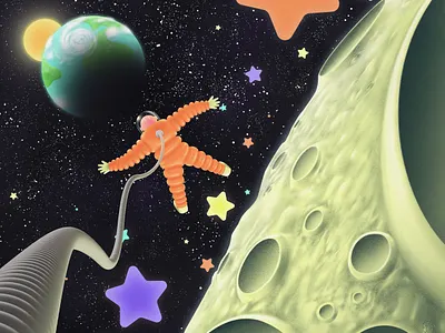 Man on the moon bookillustration childrensbookillustration conceptual cover crater designcoverart digitalillustration galaxy illustration illustrator man moon poster scifi space stars storytelling symbolic visualstorytelling whimsical