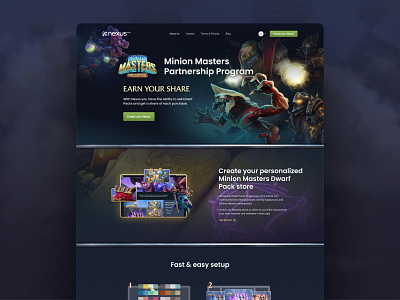 Minion Masters x Nexus Partnership branding content creator creator design game game store gaming landing page minion minion masters nexus nexus.gg streamer streaming twitch twitch panel ui web design