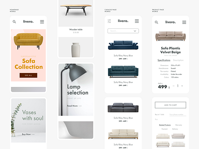 Livero. Mobile Front-End Developing for Furniture Store concept ecommerce front end front end furniture minimalist site ui web design website