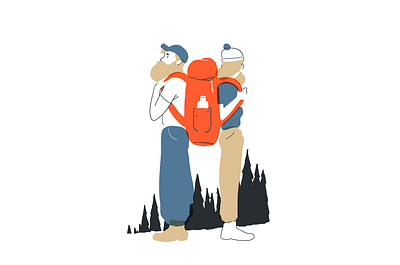A complicated, tangled hike #1 backpack conceptual illustration couple couple illustration editorial illustration hiking illustration spot illustration