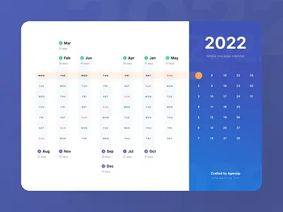 2022 One Page Calendar for All 🎉 2022 activity branding calendar clean colorful dark design flat freebie gradient graphic design illustration logo minimalist newyear purple schedule ui web