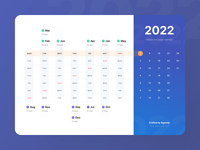 2022 One Page Calendar for All 🎉 2022 activity branding calendar clean colorful dark design flat freebie gradient graphic design illustration logo minimalist newyear purple schedule ui web