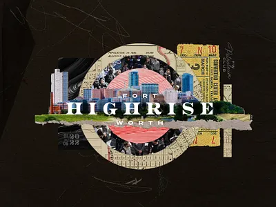 Executive Collage Event collage design dfw event event marketing fort worth happy hour illustration mixed media paper texas ticket