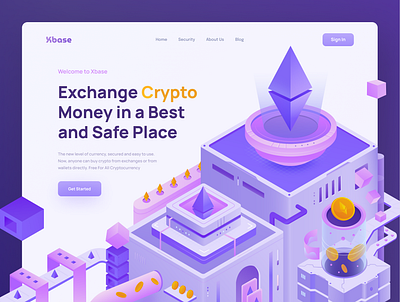 Xbase Crypto Exchange Illustration banner blockchain coin crypto cryptocurrency crytoart design ethereum header hero illustration isometric landing page token ui ui design vector walllet web design website