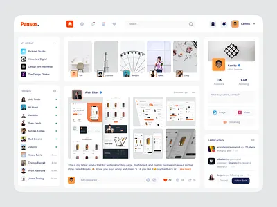 Pansos - Social Media Dashboard App add new post appdesign dashboard feed follower following post social media social media app social media dashboard story ui uiux