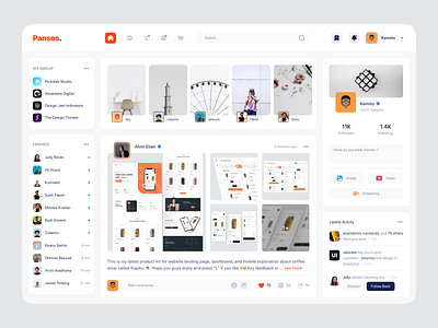 Pansos - Social Media Dashboard App add new post appdesign dashboard feed follower following post social media social media app social media dashboard story ui uiux