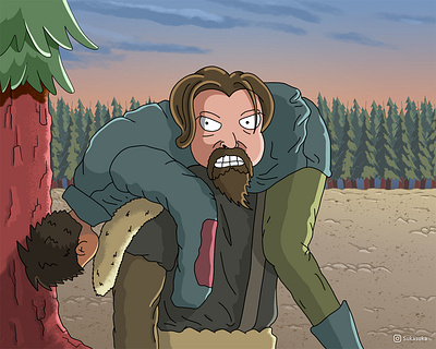 A scene from The Revenant movie. cartoon digitalart illustration storybook storytelling