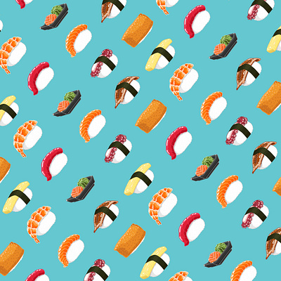 Nigiri Sushi illustration food illustration nigiri pattern sushi wasabi