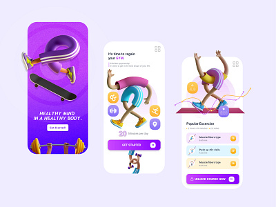 GYM IOS app design! 3d animation branding design fitness app graphic design gym app illustration logo ui ui design uidesign uiux ux web web design