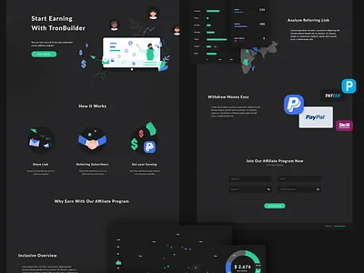 Tronbuilder Affiliate Program - Landingpage affiliate program charts features header hero how it works illustration join us landingpage steps ui web why us z pattern