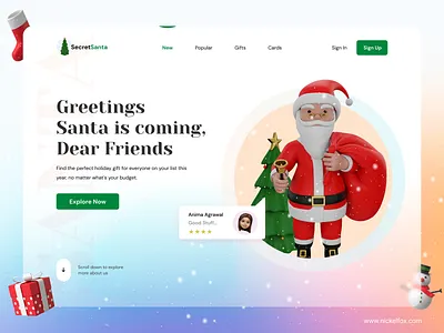 Secret Santa - Website Landing Page 3d character christmas ecommerce events festive season freebie gifts graphic holly illustration landing page merry christmas new year present santa secret santa ui website xmas