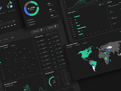 Tronbuilder Affiliate Program - Charts analysis charts circles statistics countries statistics dark dashboard goal illustration line chart map overview summary total earning ui web web app