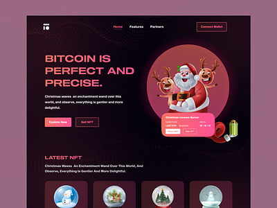 NFT Marketplace - Landing Page Design (Christmas) branding celebration christmas card christmas sale crypto cryptocurrency dark mode design graphic design landing page nfts product page trending ui ux uidesign uiux web design web page web site website