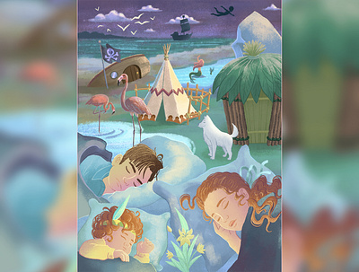 Dreams about Neverland 2d animal app artist artwork background book cartoon character art children design fairytale game house illustration island kid peter pan raster ship