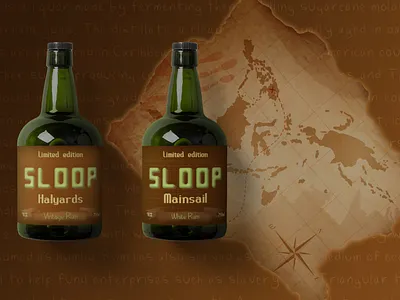 Sloop Rum alcohol bottle branding brandmark design drink graphic design illustration logo rum sugarcane typography vector