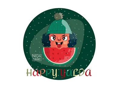 Happy Yalda 2d 2d art adobe adobe illustrator art artist character characterdesign design flat girl illustration illustrator snow vector vectorart watermelon