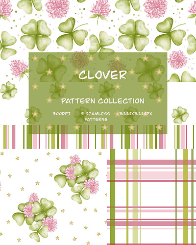 Clover Seamless Pattern Collection bedding botanical clover clover four leaf design fabric design fashion accessories floral fresh gift packaging home decor lucky nature inspired pattern print seamless socks style textiles wrapping paper