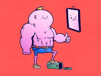 Healthy body, healthy mind characters health humor illustration mirror protein work out