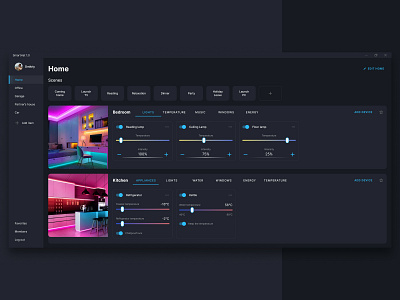 Smart device remote control program dark theme dashboard smart home ux design