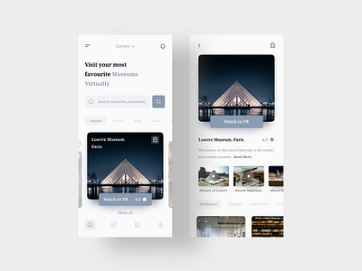VR Tour App app application awesome clean design exhibition galleries gallery history interface live tour minimal mobile app museum tour trend virtual museum visit vr vr tour