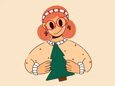 Girl with a Christmas tree 🌲 app design branding character character design christmas time christmas tree clean design fresh fresh design graphic design happy illustration loose minimal original relax simple style ui design