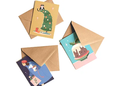 Luxury Illustrated Christmascards adobe illustrator adobe photoshop art branding cards cat christmascards christmaspudding design dog editorial holland illustration