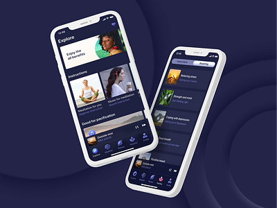 Meditation app app application asmr balance calm dark flat design illustration ios meditation mindfulness mobile relax sounds space ui ux