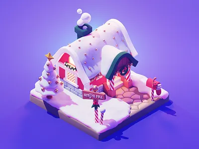 North Pole 3d blender diorama illustration isometric lowpoly north pole render santa xmas