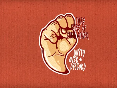 Take care of each other design fist half tone illustration ink strong united vector