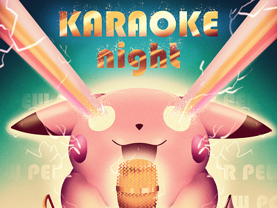 Almighty Karaoke Pikachu 80s gig gig poster grain illustration karaoke noise pikachu retro stream streamer texture twitch vintage