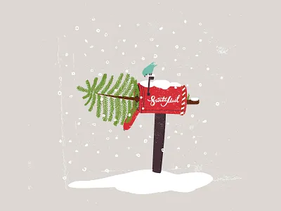 Santa Mail card cartoon christmas tree cute design fun happy illustration mail merry christmas new year vector