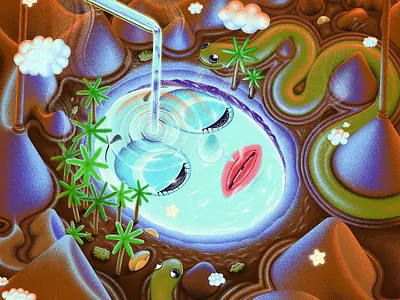 the birth of Oasis art bookcoverillustration coverart desert digitalart digitalillustration dine fantasy fineart fountainofyouth illustration isometricart lowbrow oasis palmtree popart popsurrealism surrealism visualartist visualstorytelling