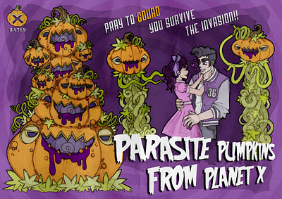 Parasite Pumpkins from Planet X bmovie design digital illustration ink poster scifi vintage