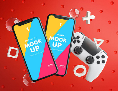 Smartphone Gaming Mockup abstract clean device display game gamepad gamer gaming iphone joystick logo mockup phone phone mockup playstation ps5 realistic simple smartphone ui