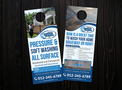 Pressure and Soft Washing Door Hanger Design clean cleaning concrete cleaning creative door hanger door hanger flyer graphics gutter cleaning house washing paver cleaning postcard pressure wash print design roof cleaning roofing soft washing wash washing washing door hanger window cleaning